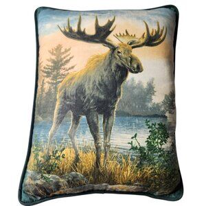 Vintage Rustic Cabin & Fish and Moose Throw Pillow - Woodland Lodge Decor